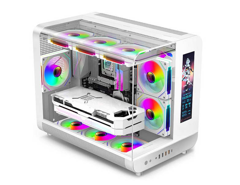 未知玩家幻翼海景房无立柱曲面玻璃MATX电脑台式屏显360水冷机箱